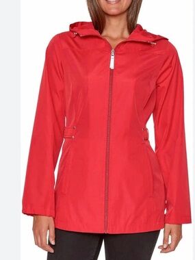 Jones New York Red Hooded Zip-Front Utility Jacket
